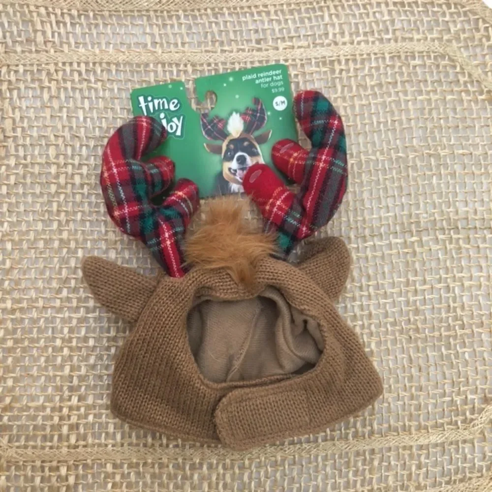 Plaid Reindeer Antler Pet Hat NEW